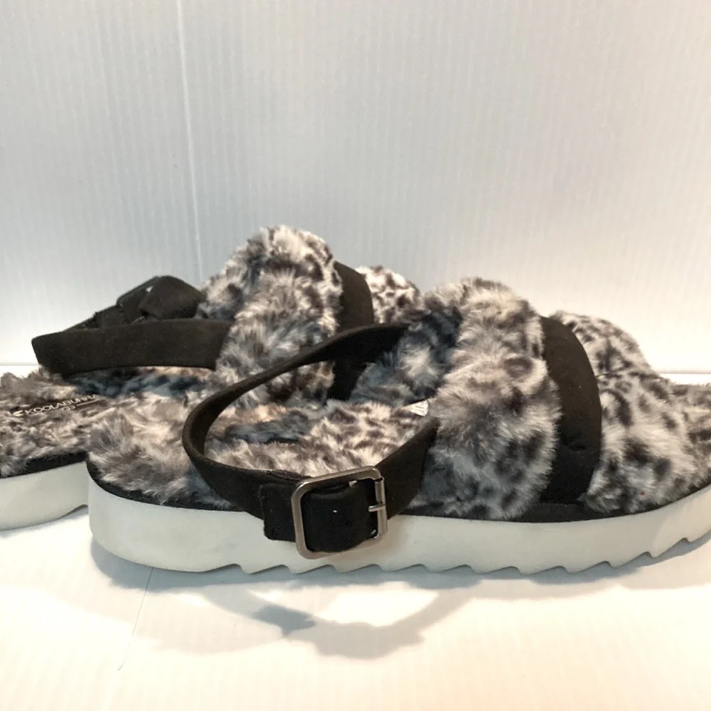 KOOLABURRA by UGG Fuzz’d Out Slingback Sandals Snow Leopard Womens Size 10